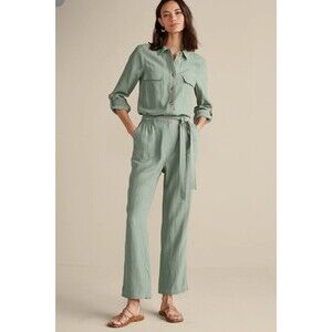 Soft Surroundings Size 14P Kerry Jumpsuit Green Milieu Linen Boho Utility